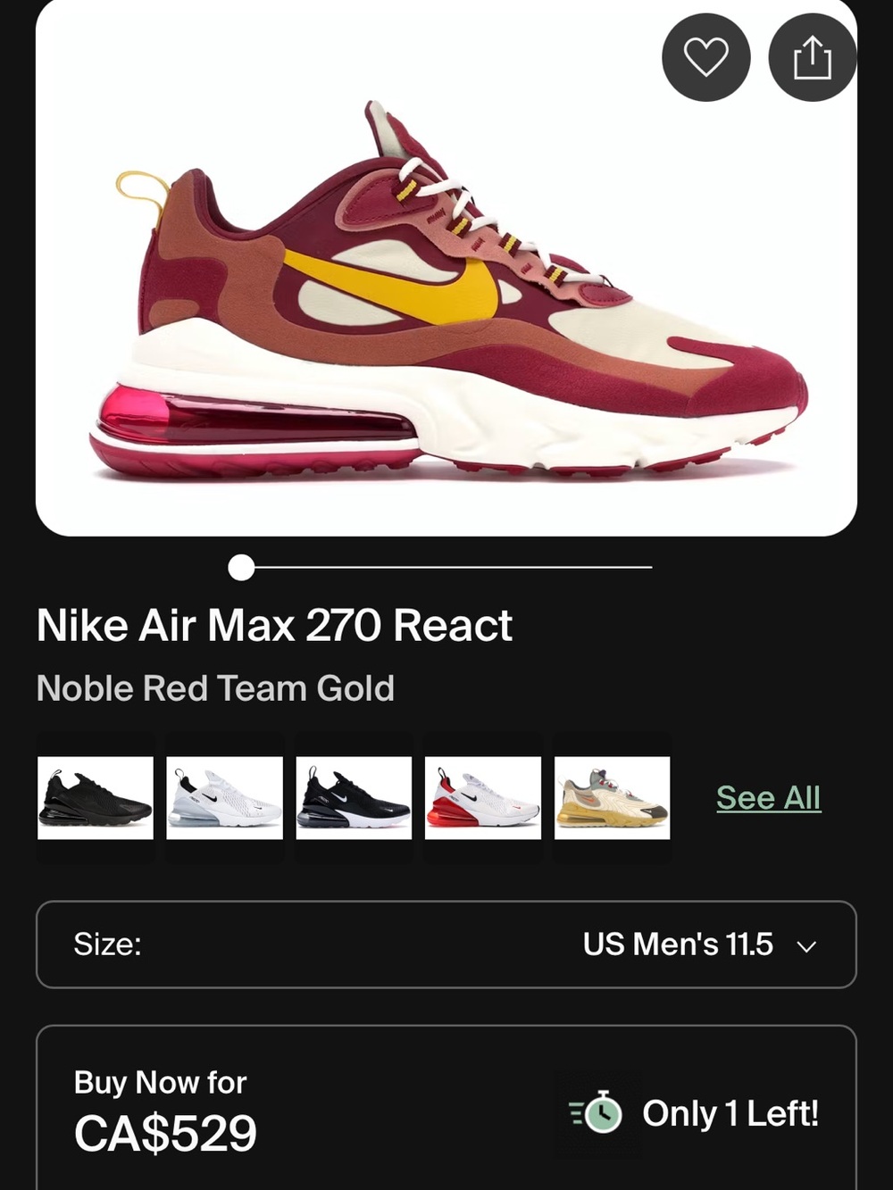Nike Air Max 270 React — Red, Gold & Cream